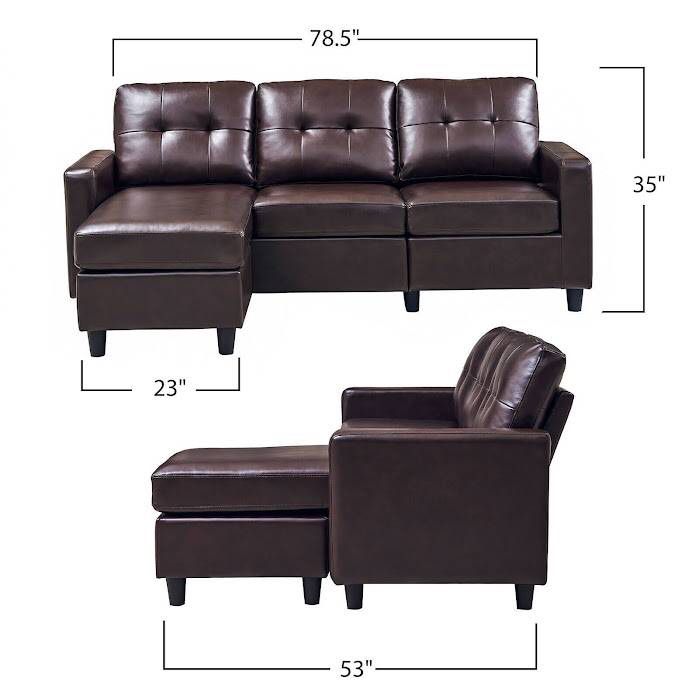 Leather Sofa Reversible Chaise / Ottoman 
