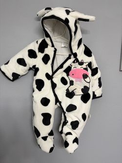 Gaorui Cow Hooded Romper Footie White & Black Baby 3М