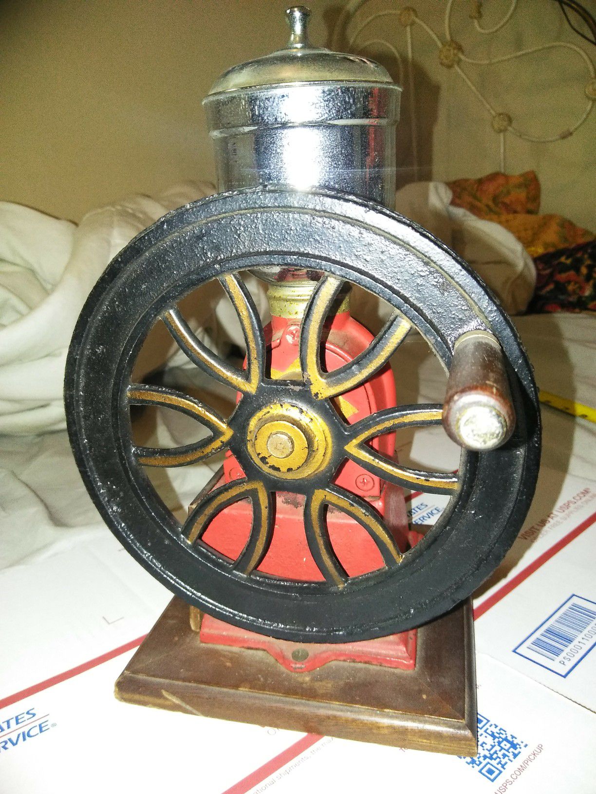 Vintage giant 8" wheel cast iron coffee mill
