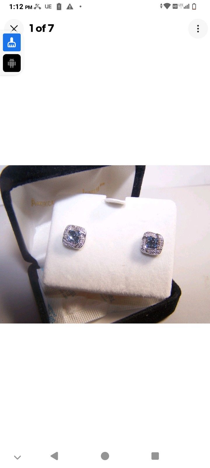 NEW KAY JEWELERS BLUE & WHITE DIAMOND HALO DESIGN POST STUD STERLING EARRINGS