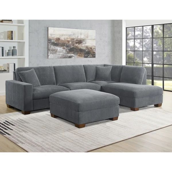 Thomasville Artesia Corduroy Fabric Sectional with Ottoman $719.99