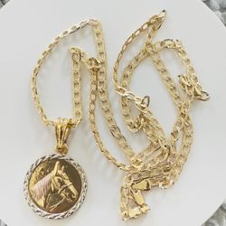 14K Gold Plated  Horse Head Men Necklace. New 