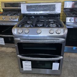 New LG ThinQ 5 Burner Double Oven Gas Stove 30” Wide