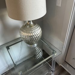 Two Silvery Lamps With Glass Tables