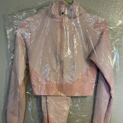 Pink Two Piece Long Sleeve Crop Activewear Set
