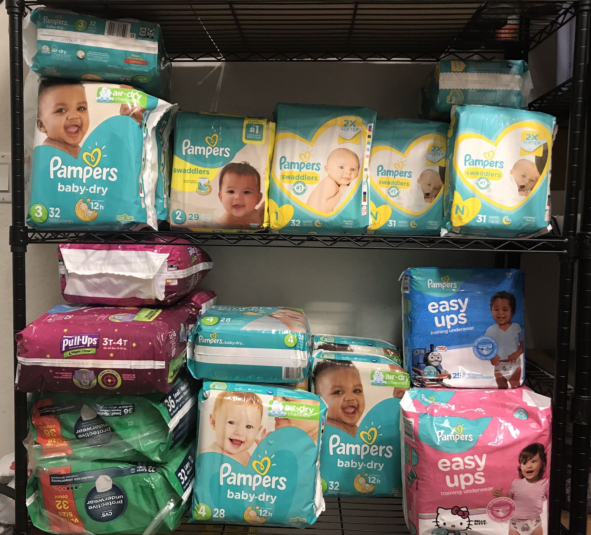 $6 each pack Pampers. Newborn, size 1,2,3,4 available