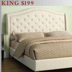 Beige Fabric Beds - King And Queen Sizes - Mattress Sold Separately 