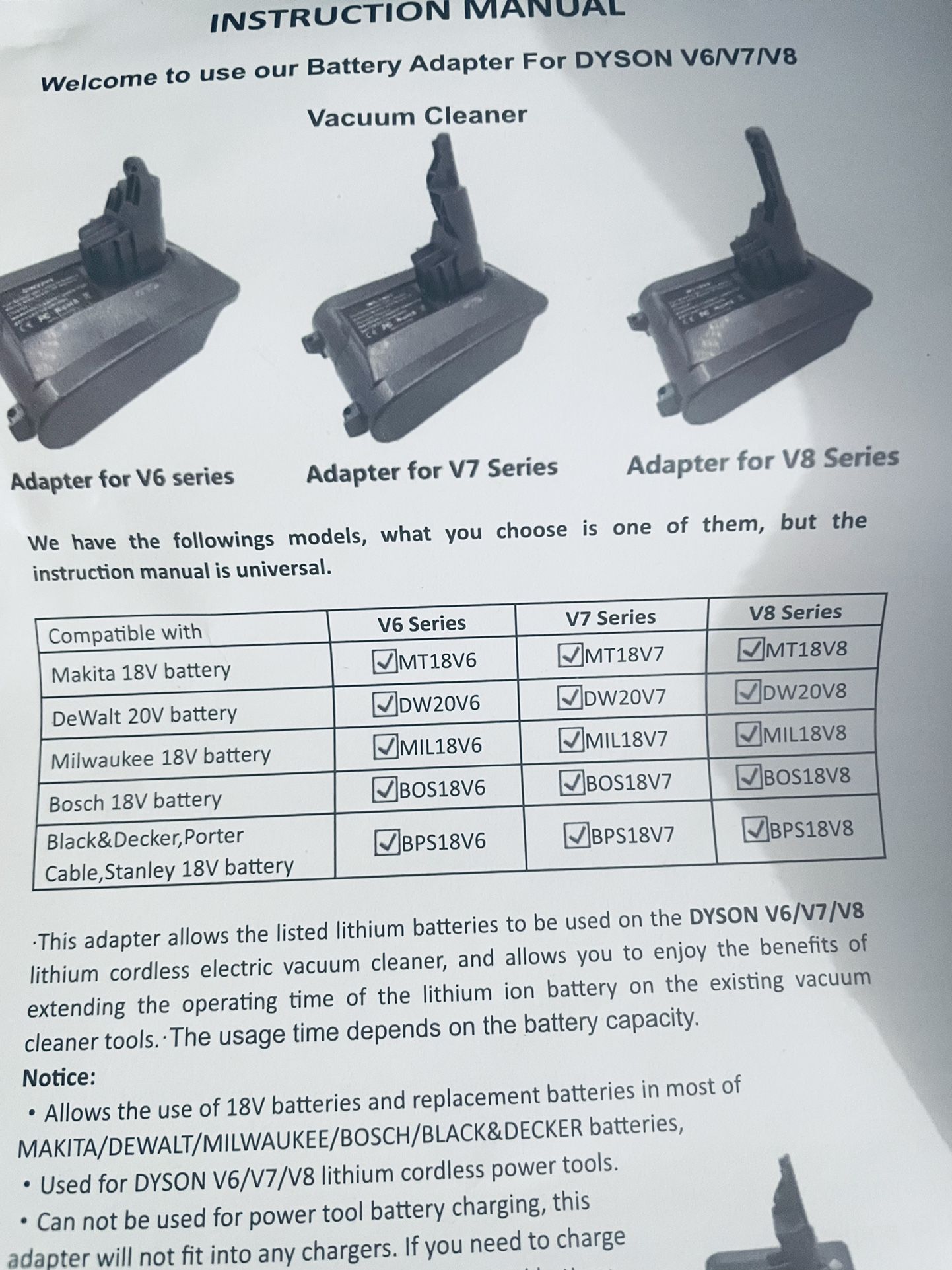 Dyson V6, V7, V8 Cordless Vacuum Power Adapter