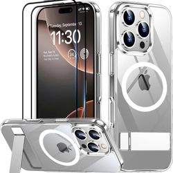 new iPhone 16 Pro Case, with 2 Pcs [Tempered Glass Screen Protector] [ Military Grade Drop Protection] Invisible Kickstand Slim Case for iPhone 16 Pro