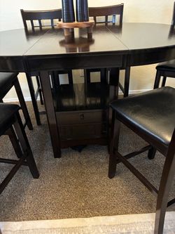 Dark Wood Counter Height Dining Table with Stools