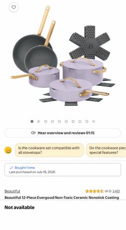 Beautiful 12-Piece Evergood Non-Toxic Ceramic Nonstick Coating Cookware Set, Pots and Pans with Strainer Lids, Lavender by Drew Barrymore