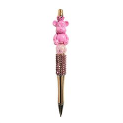 Bear Custom Bling Beaded Ballpoint Twist Pen Pink Topper