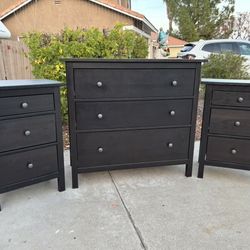 Black Solid Wood Hemnes Dresser Chest of Drawers and Nightstand Furniture Set