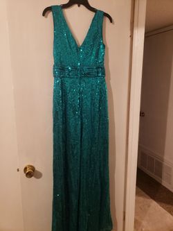 Teal Sequins Long Dress Bling New