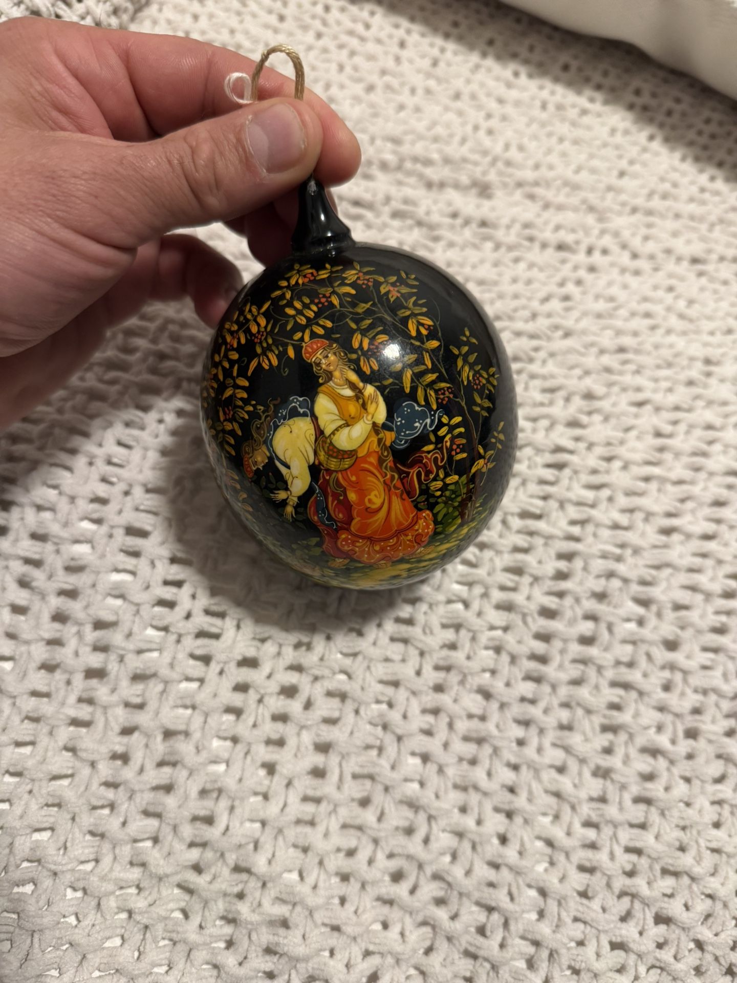 Wooden vintage Christmas tree ornament 1960s hand painted size 4/3 1/2 artist Golubev