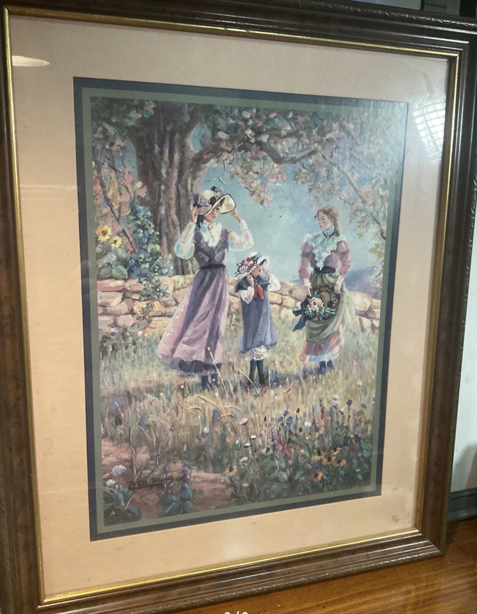 Art Painting Print by Bettie Hebert Felder Picture of 3 Girls in a Garden