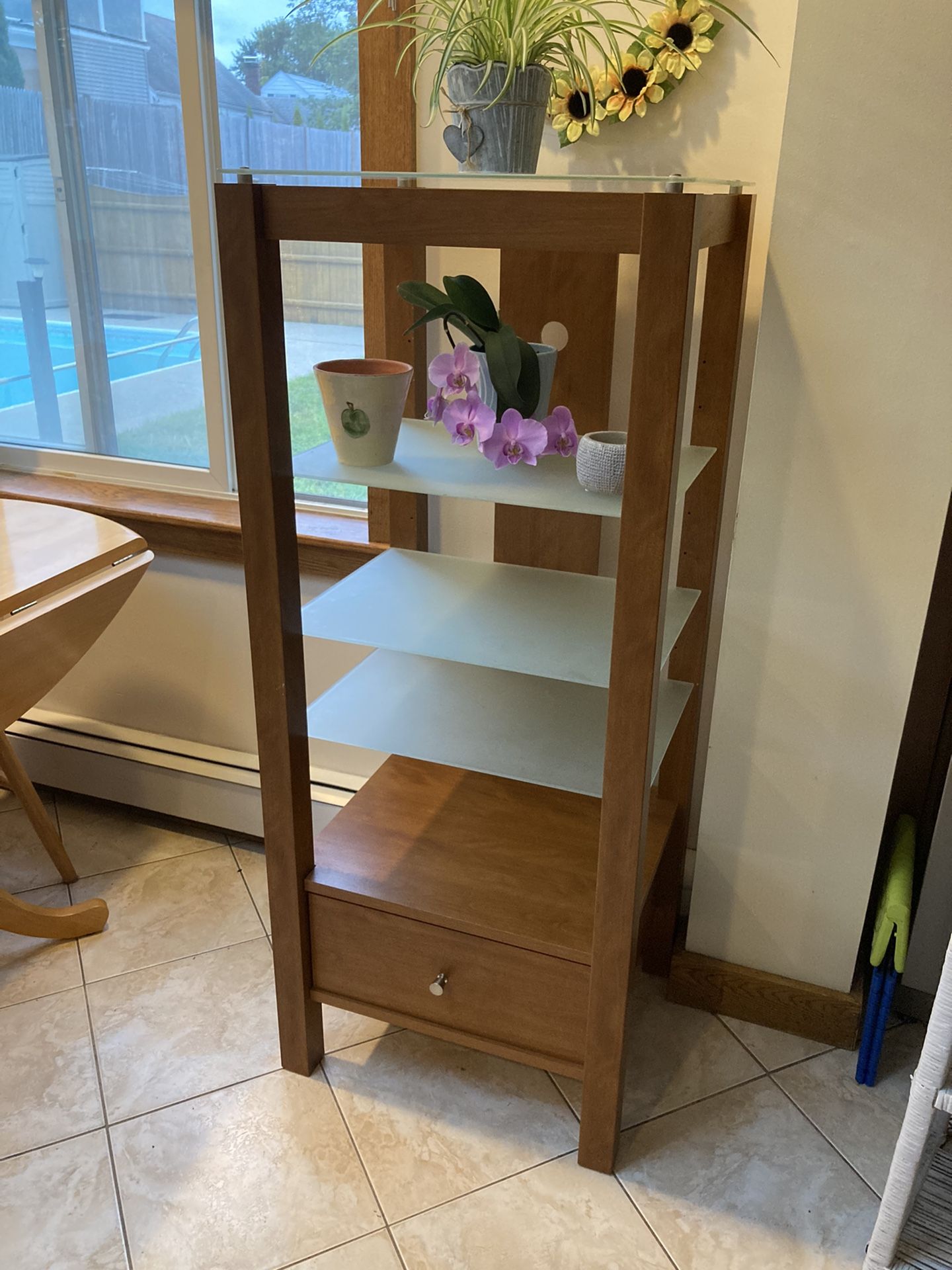 Sauder Wood And Glass Shelving Unit
