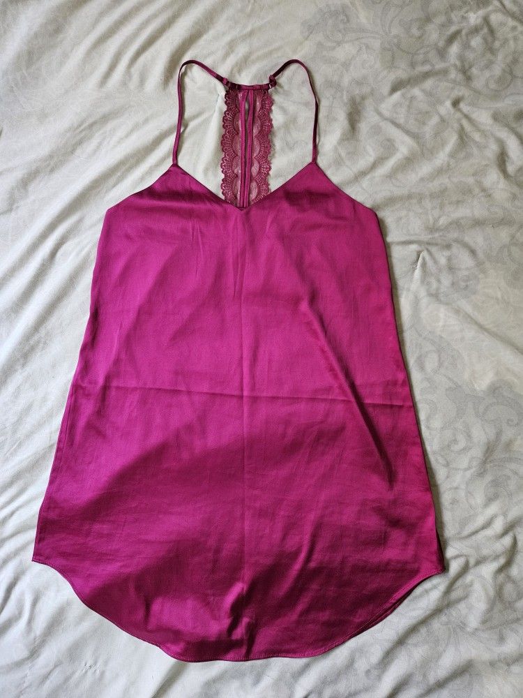Express Satin Lace Racerback Chemise Nightgown - Fuschia - Size S