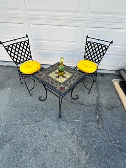 paste: Title: 3-Piece Mosaic Tile Bistro Set w/ Cushions – Tuscan Outdoor Patio Set