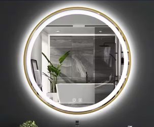 Ello & Allo 30 in. W x 30 in. H Round Aluminum Framed LED Light with 3-Color and Anti-Fog Wall Mount Bathroom Vanity Mirror in Gold