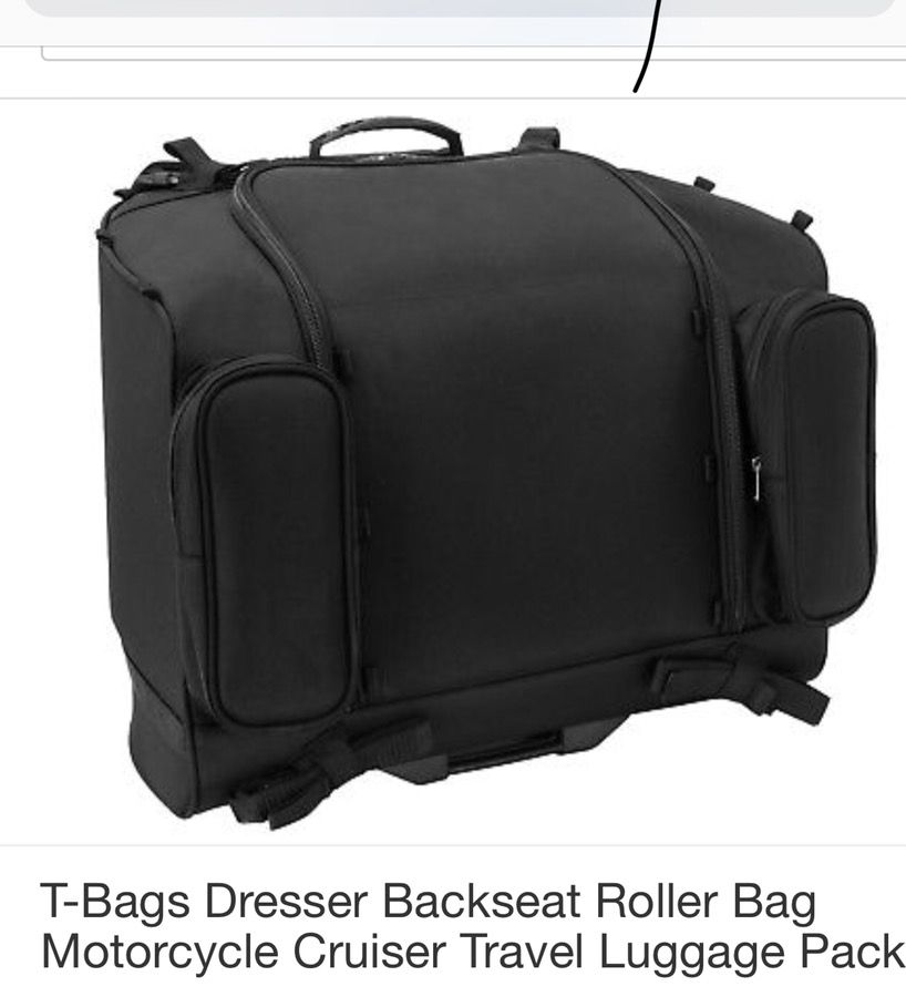 T-Bag roller luggage bag for a full dresser motorcycle.