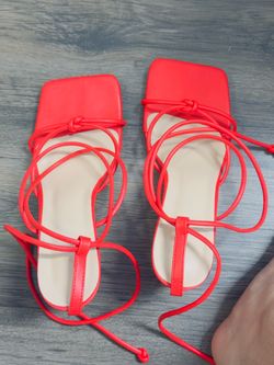 Red Strappy Lace-Up Flat Sandals