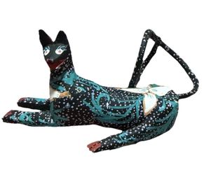 Alebrije Wood Carved Wild Cat Hand Painted Folk Art Oaxacan Mexican Traditional