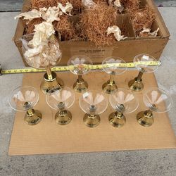 Vintage MCM Mardi Gras Martini Bell Chime Set 9 Pc Japan Brass Glass