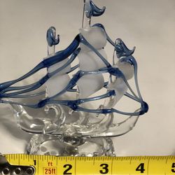 Sail BoatHand Blown Glass Ship Sculpture 5" - Vintage  