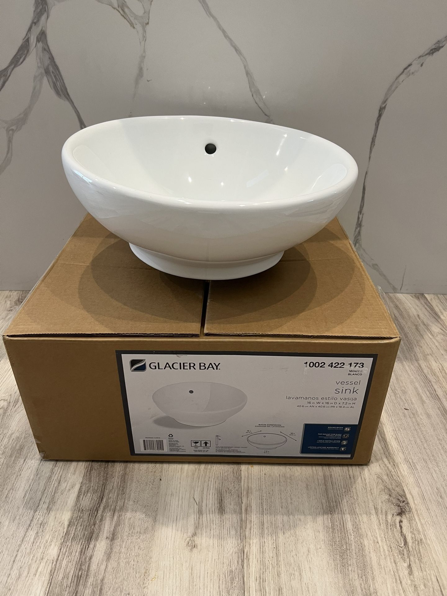 Glacier Bay Zale 16 in. Round Vitreous China Vessel Sink in White
