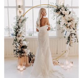 6.6 FT Round Arch Backdrop Stand, Gold Metal Circle Balloon Arch