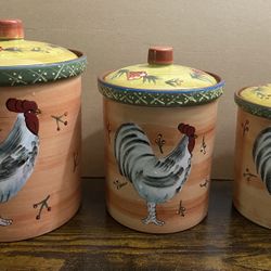 Stunning Vintage Hand Painted Ceramic Canister set 