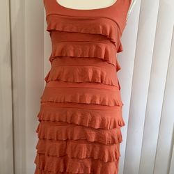Connected Apparel Ruffle Tiered Sleeveless Dress Size S -Orange