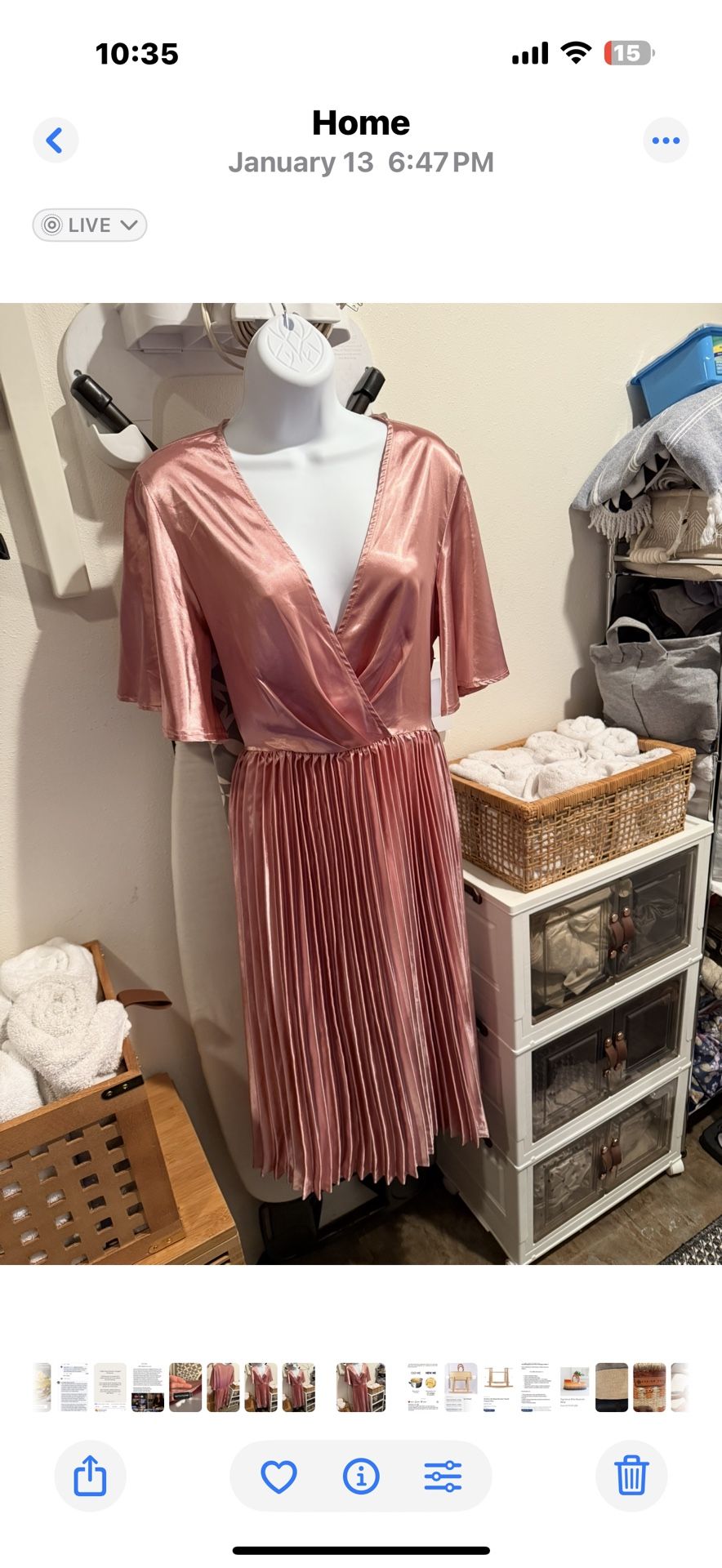 Pink Satin Like Dress With Pleated Skirt - Size 10