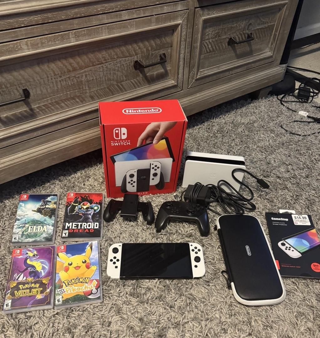Perfect Working Switch OLED Model HEG-001 Handheld Console - 64GB - White - Pro Controller 