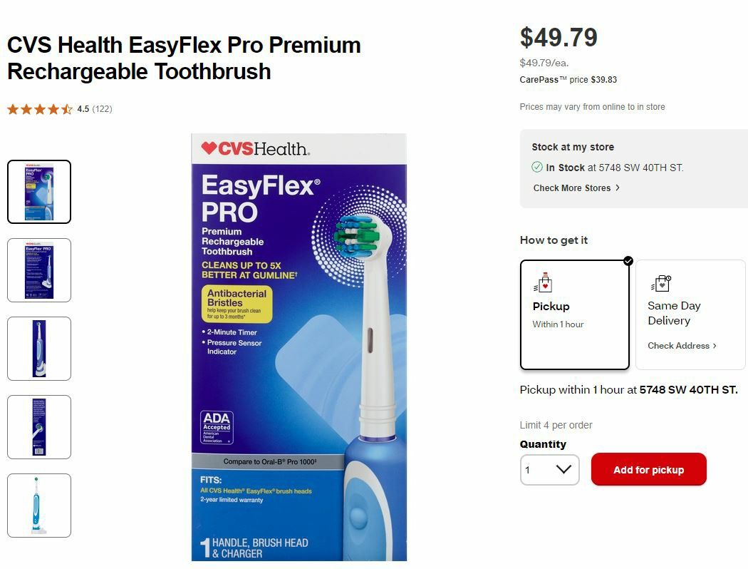 Easyflex Pro Rechargeable Toothbrush Retail $50