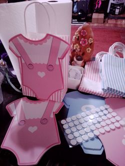 Baby Shower Party Favor Bags and Decorations Set 12 of each color 8 in