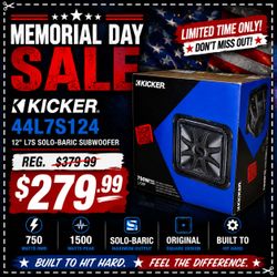 Kicker L7S Series L7 Solo-Baric Square 12" Dual Voice Coil Subwoofer L7S12 1500 Watts 44L7S124 🚨 Payment Options Available 🚨 No Credit Needed 🚨