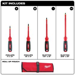 MILWAUKEE 48-22-2(contact info removed)V INSULATED SCREWDRIVER SET W/ ROLL POUCH