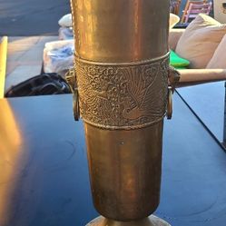 Large Vintage Solid Brass Floor Vase
