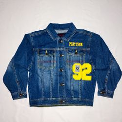 NWT Phat Farm BOYS Denim Blue Jean Jacket Stitched Logo Size 7