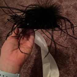 Black Fascinator With White Ribbon