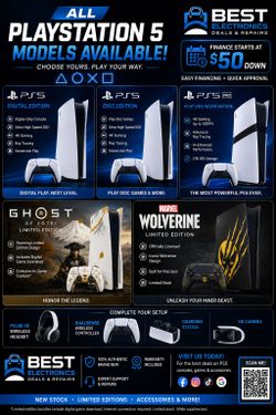 Ps5 digital disc and limited edition available on payments with $50 down to take home