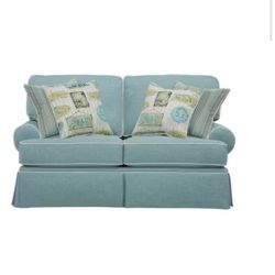 $200 WAmerican Furniture Classics Coastal Aqua Sries 69 in Wide Solid Blue Aqua Fabric - Loveseat with Two Accent Pillows