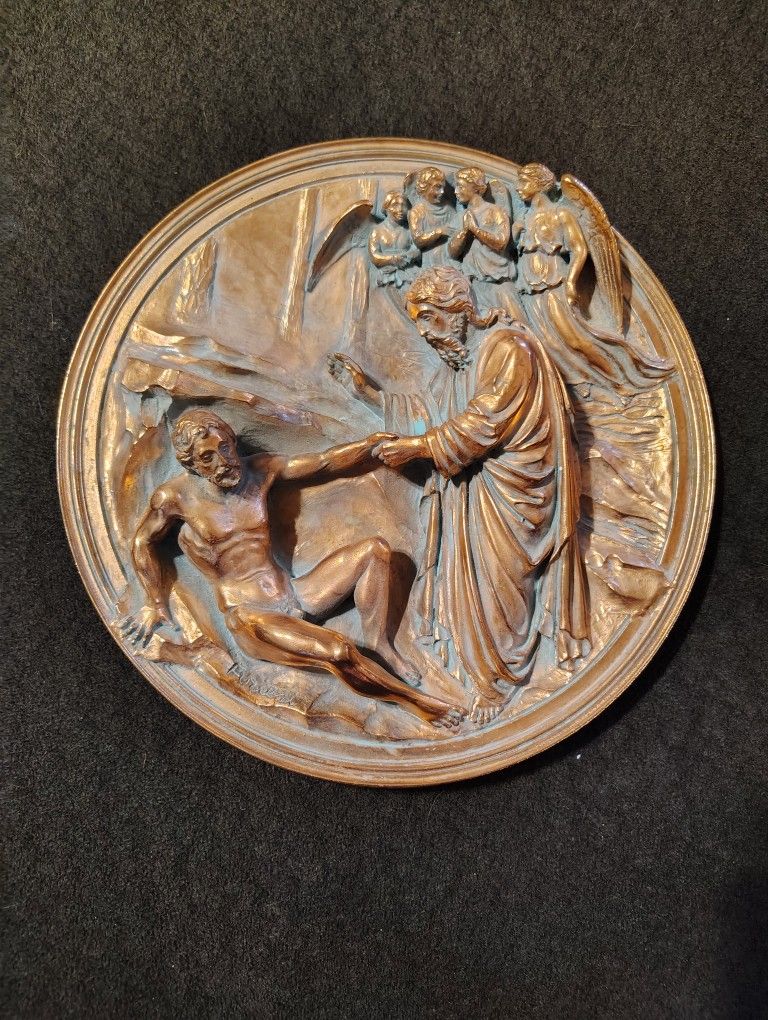 Studio Dante Di Volteradici Bronze Plate "The Creation of Adam" by Ennio Furiesi