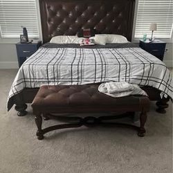 King Bed - Frame, Box Spring And Mattress With Bench