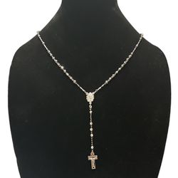 .925 Sterling Silver 24” Diamond Cut Rosary 4mm 