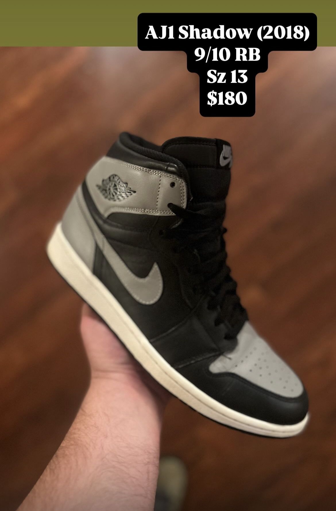 Jordan 1 Shadow (2018) 9/10 OG All Size 13