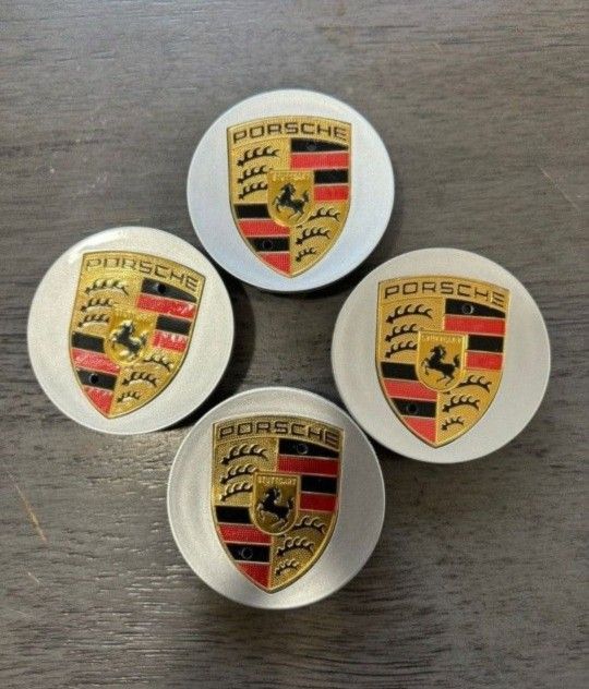 Porsche 76mm Silver Wheel Hub Center Caps 