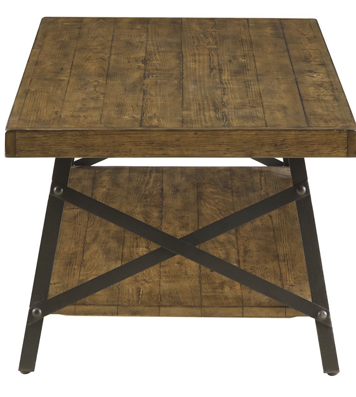 Home chandler Rustic industrial solid wood and steel coffee table with open shelf